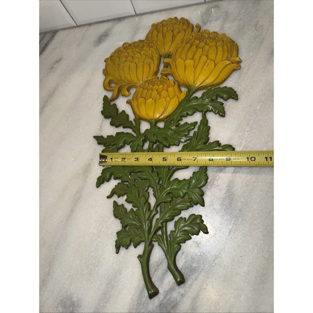 Vintage Chrysanthemum Wall Art Metal Syroco Dart‎ Burwood Large Yellow Flower